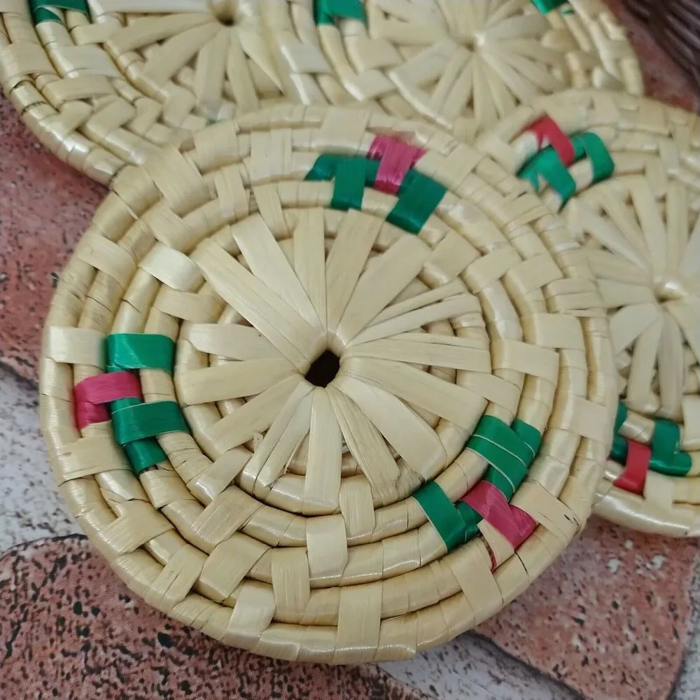 Set of 6 Woven‎ Drink Coasters - Wicker Rattan / Bohemian (+ Basket)